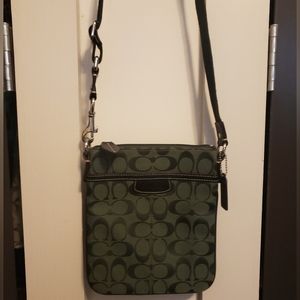 Coach canvas crossbody bag (Dark green); adjustable canvas strap